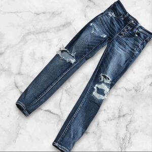 American Eagle Next Level Stretch Distressed Button Fly Hi Rise Jegging Jeans